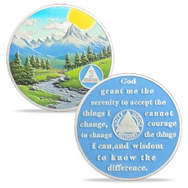 IELCJJ 3 Month Sobriety Coin, Delicate Sunlight Mountains Sobriety Chip Rivers Green Tree AA Coin and Medallions Na Sober Token Narcotics Alcoholics Anonymous Recovery Gifts for Men Women