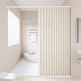 Icegrey Foldable Magnetic Waterproof Shower Curtain with Hooks, Wet and Dry Separation, Durable, Linen Polyester Anti-Mould Shower Curtain for Bathroom, 1 Panel, Beige, 100 x 200 cm