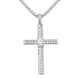 YURSHJAM Designer Cross Necklace for Women Two Tone Crossover Pendant Necklace Wheat Chain Elements Jewelry Gift(White CZ)