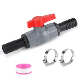 SWAWIS Ball Valve with Hose Connector PVC Shut-off Valve Pool Ball Valve Pool Valve Ball Valve for Hoses Includes 1 Shut-off Valve Internal Thread 1 1/4 Inch (40 mm), 2 Hose Nozzles 32 mm