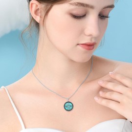 BETHZA Turquoise Zia Sun Symbol Necklace 925 Sterling Silver Genuine Turquoise Gemstone Zia Pendant Vintage New Mexico Jewelry Gifts for Women