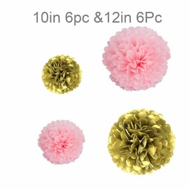 GAKA FAVOR Set of 12 Tissue Paper Pompoms Set, Black Tissue Hanging Decoration Paper Pompoms Decoration for Wedding, Christening, Birthday, Communion, Valentine's Day, Mother's Day Party Decoration