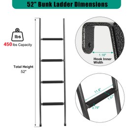 OUTPRIZE Anti-Slip RV Bunk Ladder, 52in Integrated Heavy Duty Steel Camper Bunk Bed Ladder with Anti-Slip Rubber Foot Pads and Hooks - Black