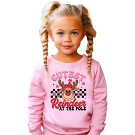 Olive Loves Apple Cutest Reindeer at the Pole Sweatshirt for Girls Girly Red-Nosed Reindeer Sweater for Kids Pink Sweatshirt 3T