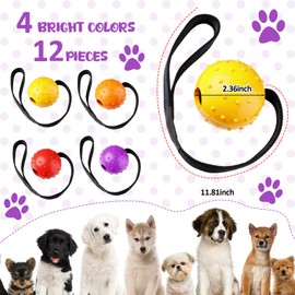 Suilung 12 Pcs Dog Training Ball on Rope Tug-of-war Fetch Toys on String Interactive 2.36 Inch Ball on 11.81 Inch Rope Puppy Plaything Small Large Medium Pet Toys for Chewing Playing Rewarding