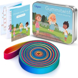 Cikyner Gummitwist - Cuerda de saltar china, 4 m de largo, 1,5 cm de ancho, cuerdas chinas elásticas con instrucciones para saltar francés para juegos en interiores y exteriores para niños