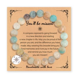 Going Away Gift for Coworker Colleague Natural Stone Bracelet for Women Mens Farewell Gifts for Coworkers Best Friend Compass Bracelet for Colleague Coworkers Retirement Gifts for Women Men Girls Boys