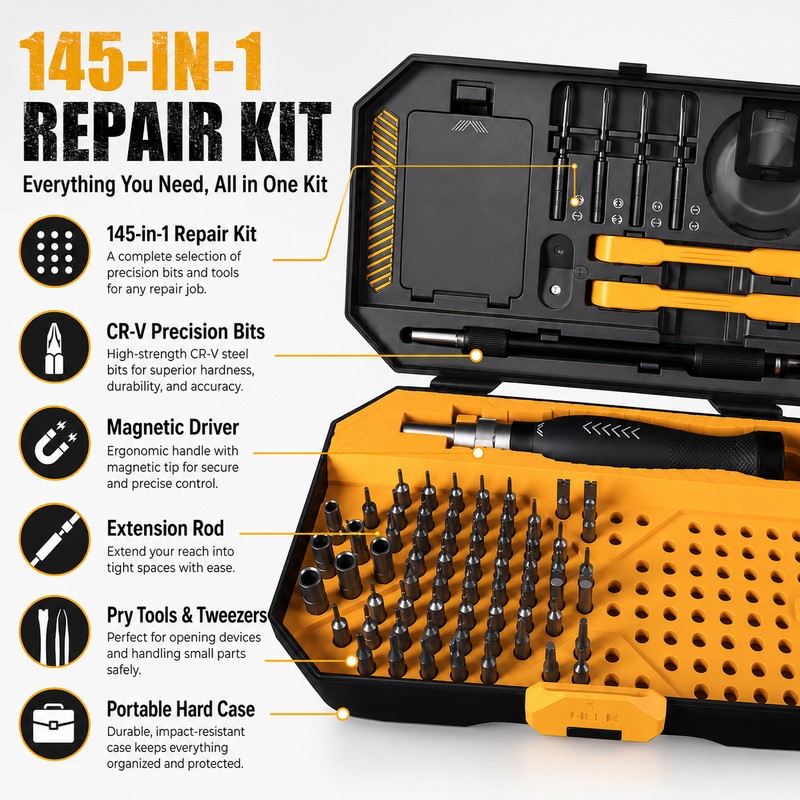 145-Piece Precision Screwdriver Set for Electronics Repair – Magnetic CR-V