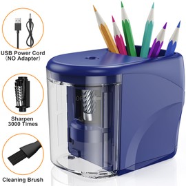 Electric Pencil Sharpener Heavy-Duty Helical Blade Sharpener USB/Battery Operated for No.2/ (6-8mm) Pencils with Auto Stop & Cleaning Brush in School/Classroom/Office (Blue no Adapter)