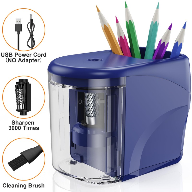 Electric Pencil Sharpener Heavy-Duty Helical Blade Sharpener USB/Battery Operated for