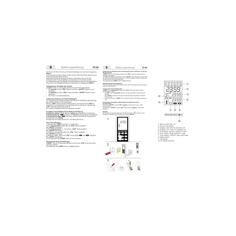 Intertechno ITZ-505 Wireless Timer Handheld Transmitter, Silver/Grey, Approx. 120 x