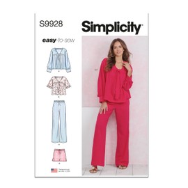 Simplicity Easy to Make Misses' Lounge Tops, Pants and Shorts Sewing Pattern Packet, Design Code S9928, Sizes XS-S-M-L-XL-XXL, Multicolor