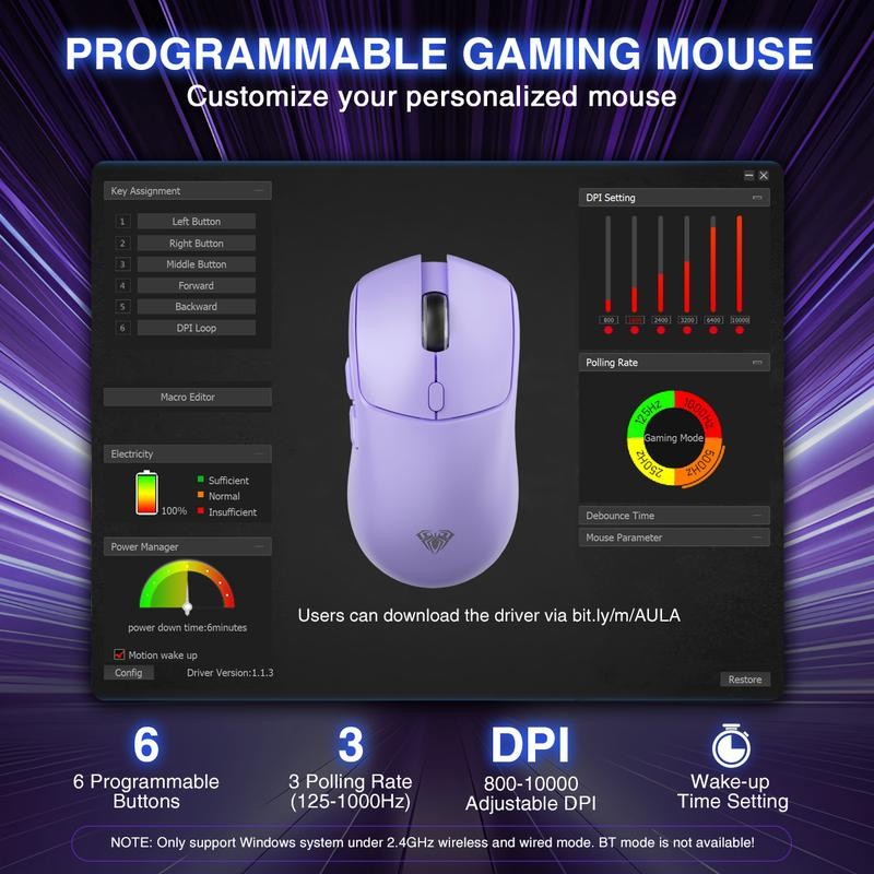 AULA SC580X Wireless Gaming Mouse, Tri-Mode 2.4G/BT5.0/USB-C, 10000 DPI Rechargeable