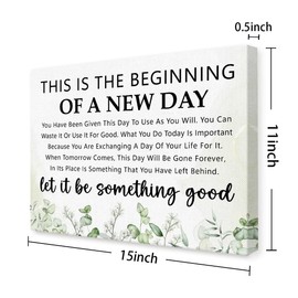 This Is the Beginning of a New Day Inspirational Wall Art,Positive Quotes Wall Decor,Eucalyptus Motivational Canvas Wall Art for Home Office
