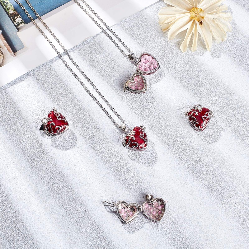 ARRICRAFT 10pcs Heart Brass Enamel Prayer Box Pendants Charms Locket