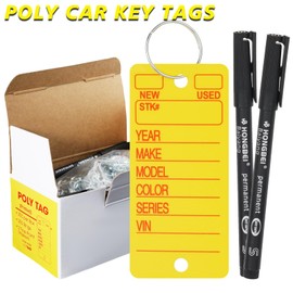250-Pack Durable Thicken Plastic Car Key Tags with Metal Rings | Waterproof Writable Automotive Key Labels for Dealerships, Fleet & Home Organization (Yellow, Includes 2 Black Markers)