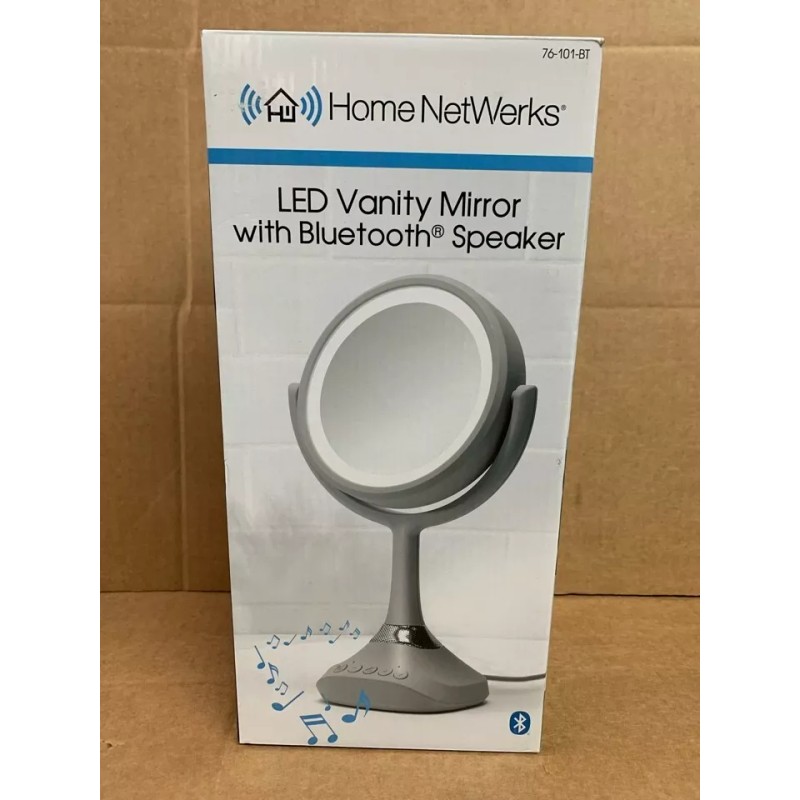 Homewerks Makeup Mirror LED Speaker and Microphone- Chrome Grey
