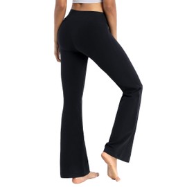 BUBBLELIME 29"/31"/33"/35" 4 Styles Women's Inner Pocket Bootcut Yoga Pants - Basic Cotton_Black L-35 Inseam