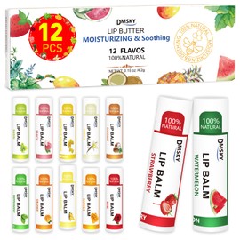Dmsky DMSKY 12 Pack Lip Balm, Natural Lip Balm Bulk with Vitamin E and Coconut Oil, Moisturizing Lip Balm for Chapped Lips, Bulk Lip Balm for Women-12 Flavors