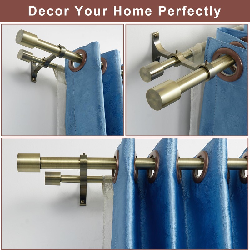Double Curtain Rods 72-144", Decorative Double Drapery Rods with Cap