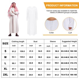 MeYuxg Sheikh Costume for Men, Carnival Arabian Costume with Headscarf, Robe, Finger Ring, Necklaces, Sunglasses, Funny Costumes for Carnival, Party, Cosplay, White