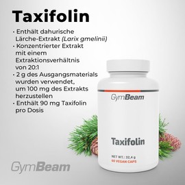GymBeam Taxifolin Kapseln - Hochkonzentrierter Pflanzenextrakt aus Larix Gmelinii, 20:1 Verhältnis, 90 mg Taxifolin Pro Dosis, vegan & praktisch, für einen gesunden Lebensstil, 60 Kapseln