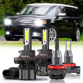 CHUSYYRAY For Ford Flex 2009-2019 4pc 6000K LED Headlight Hi/Lo Beam + Fog Light Bulbs Kit