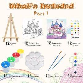 intonly 12 Set Pre Drawn Canvas for Painting Kits for Kids, Sip and Paint Kit Set for Kids, Paint Party Supplies Favors, Paint Canvas for Kids, Kids Painting Set (with Apron Bag)