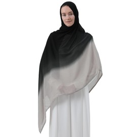 wocharm Women Hijab Soft Modal Jersey Scarf Muslim Hijabs for Women, Ombre Gradient Color Long Head Wrap Shawl (Black & Grey)