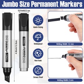 Fuutreo 6 Pcs Jumbo Permanent Markers Bulk Large Permanent Markers Chisel Tip Permanent Markers Quick Drying Jumbo Size Markers Pens Waterproof Big Permanent Markers Huge Poster Markers