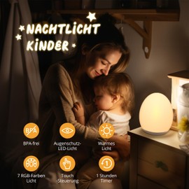 JolyWell Night Lights for Kids, Baby Night Light with Sturdy Charging Pad, Touch Control and Timer Setting, ABS+PC, Baby Egg Lamp for Breastfeeding, White