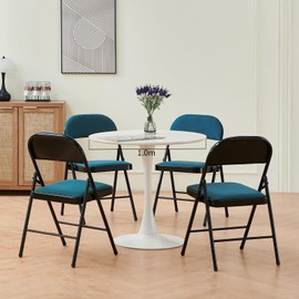 KEIVVAKN Folding Chairs Deluxe Fabric Upholstered Metal Frame Dining Chairs Indoor Outdoor Garden Party Banquet(4,Teal)