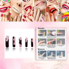 Rchovsam xl Long Press on Nails Square French Tip Fake Nails Curve Type Designs Nails Press Ons 3D Black Stripe Stick on Nails Full Cover Artificial Nails Gift for Women 24pcs