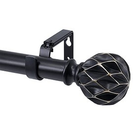 Meriville 1" Diameter Telescoping Single Window Treatment Curtain Rod, 84" to 120", Kensington Finials, Black Finish