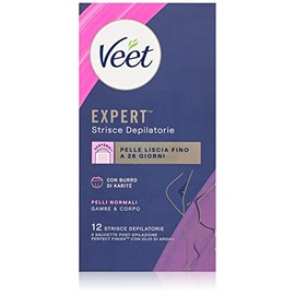Veet Expert Mix Hair Removal Strips, Waxing for Legs and Body for Normal Skin (24 Strips) and Underarm and Bikini Zone for Sensitive Skin (16 Strips) + 7 Wipes After Hair Removal