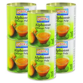 Ashoka Canned Mango Pulp, Premium Alphonso Mango Extract - Sweetened, Great for Making Shakes, Smoothies, Salads, and Baking, Kosher Certified, 30 Ounce (Pack of 6)