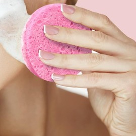 AKOAK 5 Pcs Round Makeup Sponge Wood Pulp Sponge Makeup Remover Facial Cleansing Sponge Skin Care Tool (Pink)