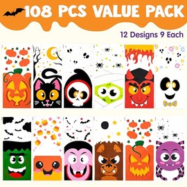 JOYIN - 108 bolsas de celofán de Halloween con lazo torcido, bolsas de dulces, bolsas de regalo, recuerdos de fiesta, decoración de mesa y recuerdo de
