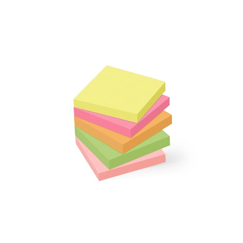 HIEALO Self-Stick Notes 3x3 Inch, Bright Colors, 5 Pads, 500