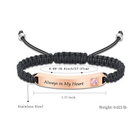 mingkejw Cremation Jewelry Urn Bracelet for Ashes Stainless Steel Black Braided Rope Adjustable Bangle Ash Holder Keepsake Jewelry Memorial Gifts-Always in My Heart