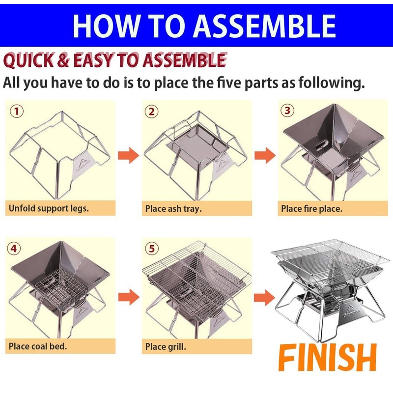 CAMPINGMOON Stainless Steel Foldable Camping Grills Portable Wood Burning Charcoal