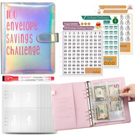 Money Saving Challenge Book, Money Saving Book for Money Challenge, Money Saving Folder A5, 100 Envelope Saving Challenge, Save €5,050 in a Fun and Easy Way (Colourful Silver)