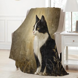 Aonimonis Cute Tuxedo Cat Throw Blanket Gifts for Women Adults Girls, Soft Fuzzy Warm Cozy Flannel Blankets for Bedroom, Travel, Couch, Home Decor 50x60 in