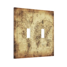 Old World Ocean Map 2 Gang Double Toggle Light Switch Cover Electric Wall Plate Electrical Faceplate for Bathroom Home Living Room Jumbo Size Decor