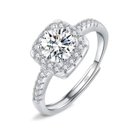 Josfeva Silver Women's Rings, 925 Sterling Silver Wedding Rings, Silver Rose Gold Wedding Rings, Round Square Love Engagement Rings with Round - White Cubic Zirconia, Proposal Rings for Love Wife