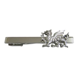 Silver Toned Textured Welsh Dragon Square Tie Clip