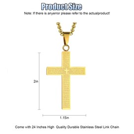 Cross Necklace Pendant Car Mirror Hanging Accessories, Stainless Steel Cross Car Rear View Charm with Bible Verse for Car, Truck, Home, Hanging Cross Car Ornament for Men Women (Gold)