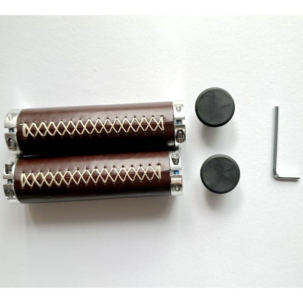 Bike Handlebar Grips 120/120mm Hand-Stitched Seam for 22.2mm (7/8") Polished