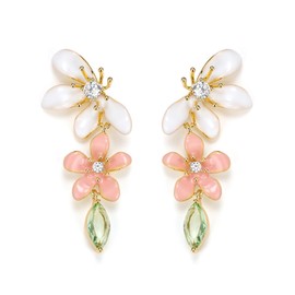 Clearine Bohemian Boho Cubic Zirconia Flower Dangle Earrings for Women, Exaggerated Flora Statement Earrings for Summer Refreshing Seaside Idyllic Holiday Multicolour Gold-Tone