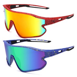 GLARDEFE Kids Baseball Sunglasses - Youth Baseball Sunglasses for Boys Girls - Sports Softball Shades Age 6-14(Red/Orange Mirror + Blue/Green Mirror)